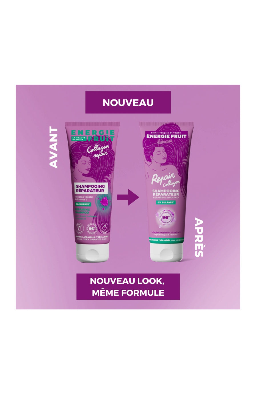 Shampoing réparateur - Collagène & vitamine B - Cheveux très abîmés - 250 ml