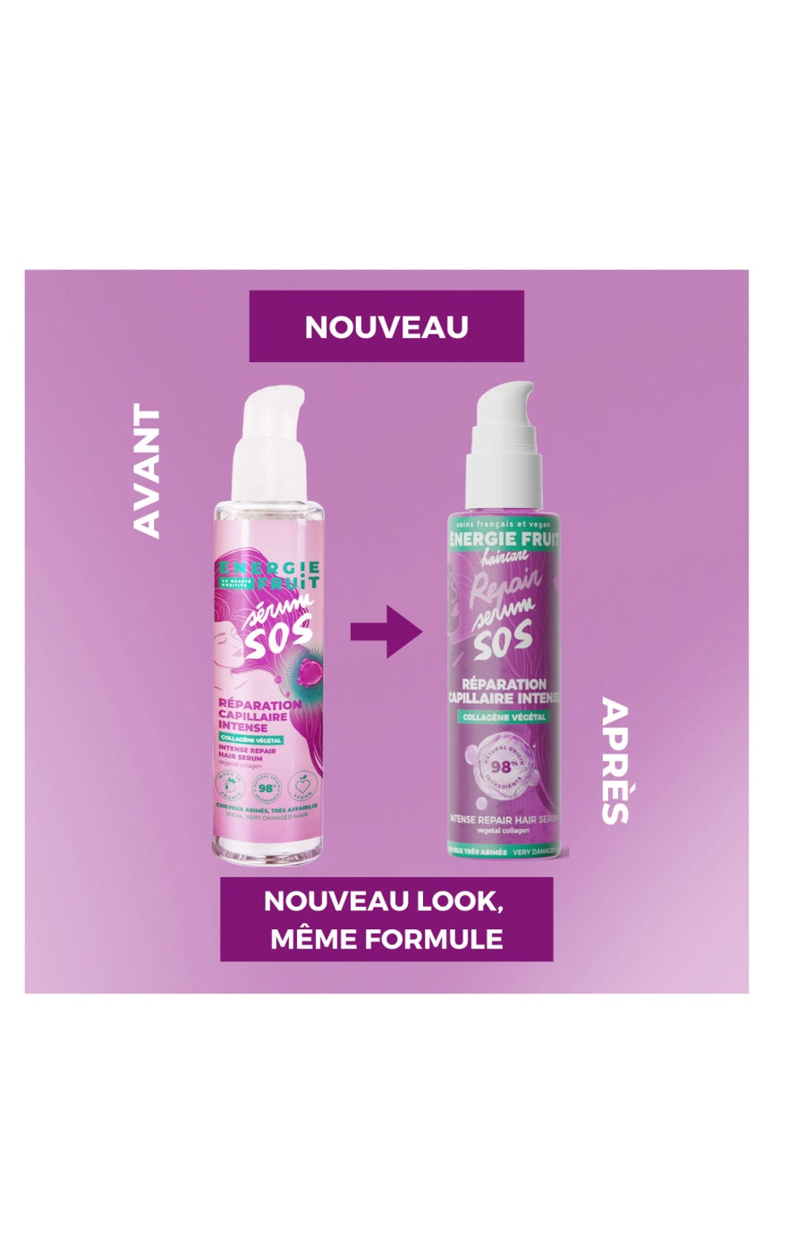 Sérum SOS réparation intense  - Collagène & vitamine B - Cheveux très abîmés - 75 ml