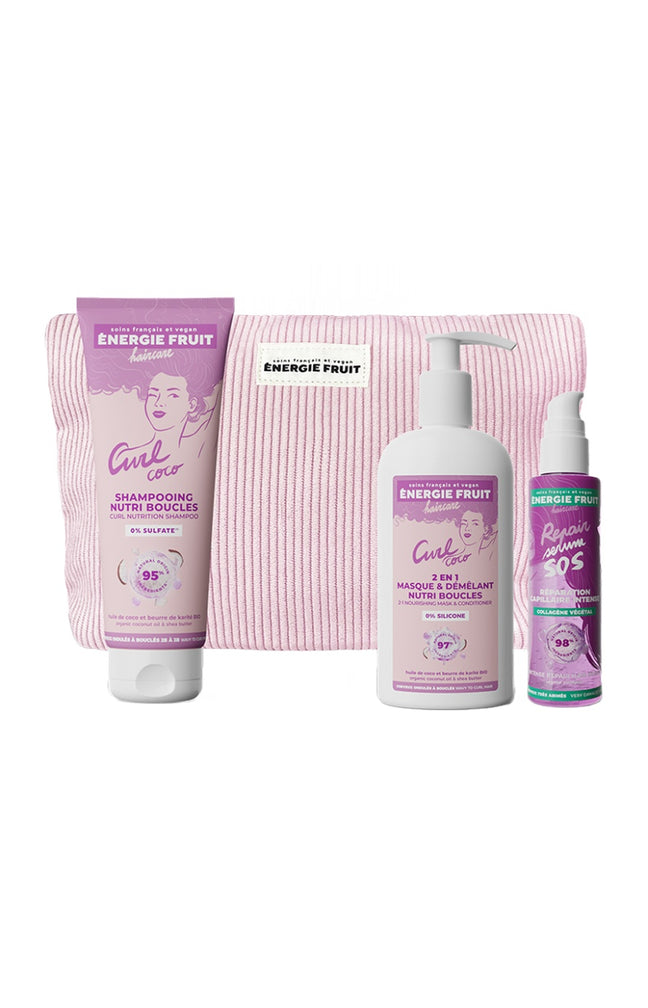 Trousse routine nourrissante - Huile de coco bio - Cheveux ondulés à bouclés - 3 produits