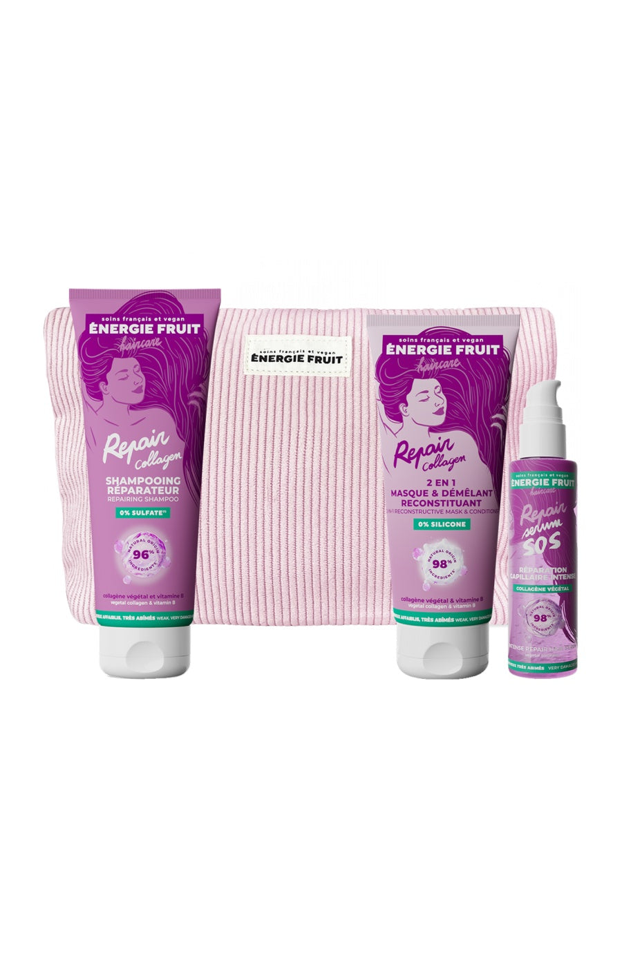 Trousse routine réparatrice - Collagène & vitamine B - Cheveux très abîmés - 3 produits