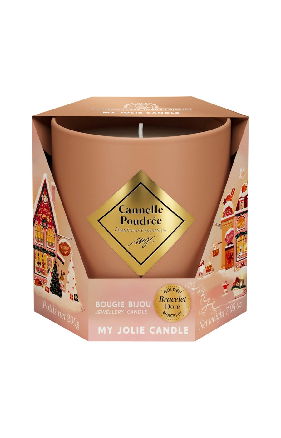 Bougie parfumée - Cannelle poudrée - Bracelet acier inoxydable doré & corail - 200 g