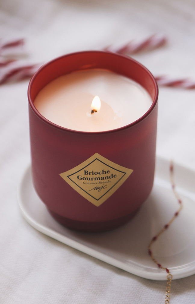 Bougie parfumée - Brioche gourmande - Bracelet acier inoxydable doré & rouge - 200 g