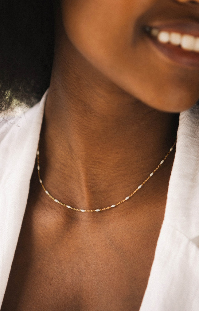 Bougie parfumée - Vanille gourmande - Collier acier inoxydable doré & beige - 200 g