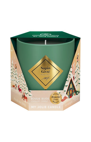 Bougie parfumée - Sapin givré - Bracelet acier inoxydable doré & rouge - 200 g