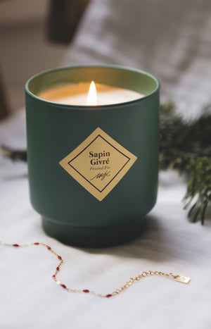 Bougie parfumée - Sapin givré - Bracelet acier inoxydable doré & rouge - 200 g