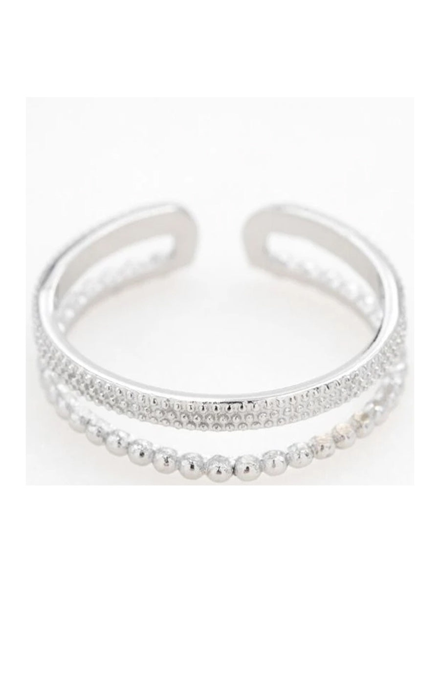 Bague 2 rangs - Acier inoxydable & rhodium