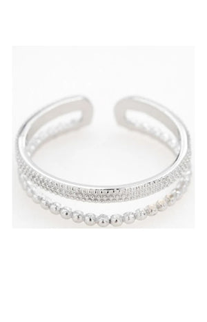 Bague 2 rangs - Acier inoxydable & rhodium