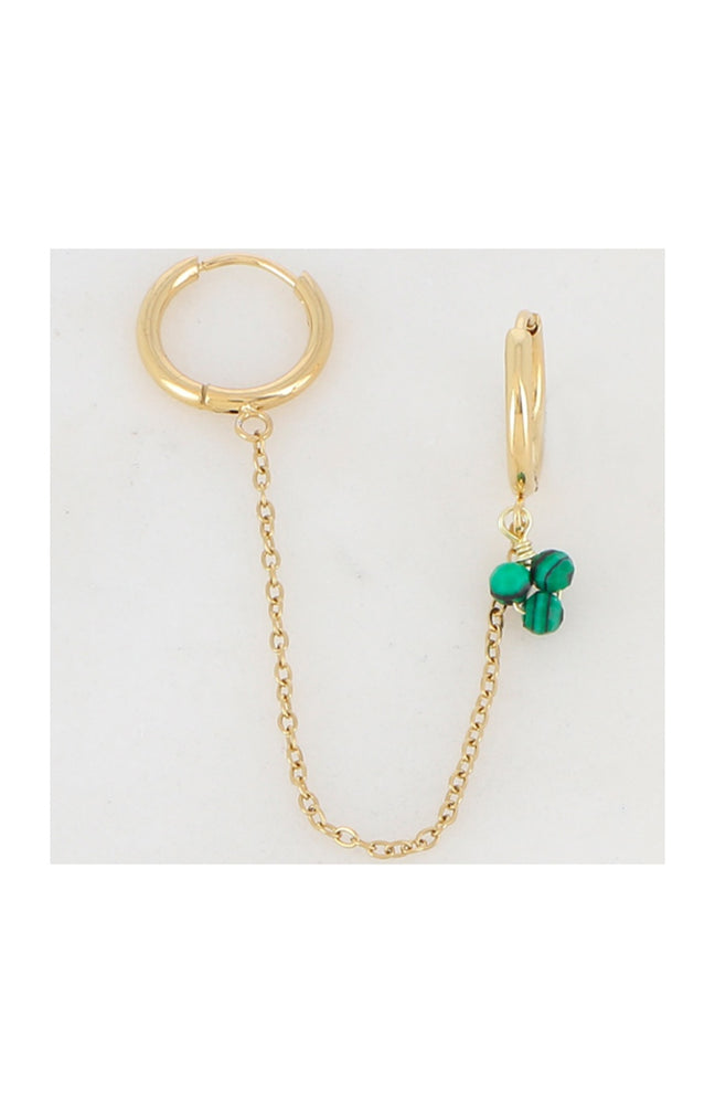 Mono boucle d'oreille créoles - Acier inoxydable doré & malachite vert