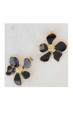 Boucles d'oreilles - Acier inoxydable doré & émail noir