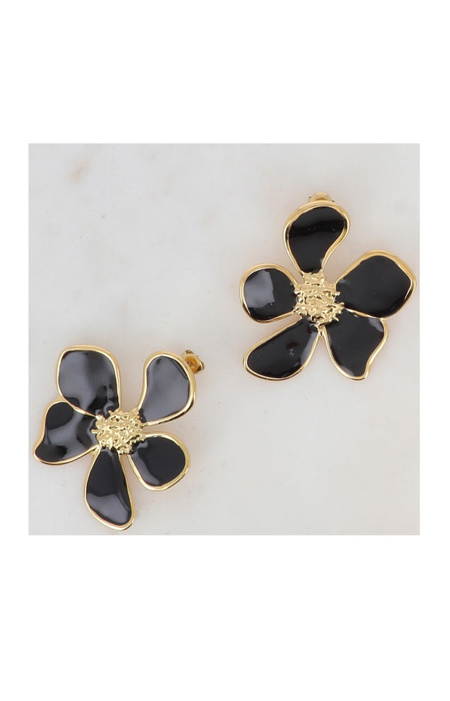Boucles d'oreilles - Acier inoxydable doré & émail noir