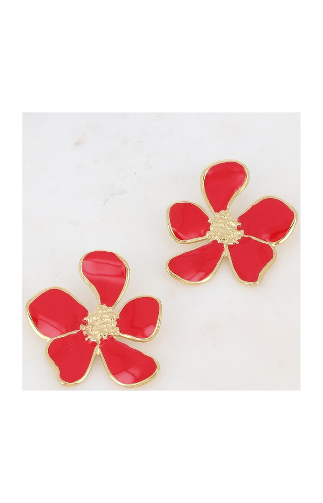 Boucles d'oreilles - Acier inoxydable doré & émail rouge