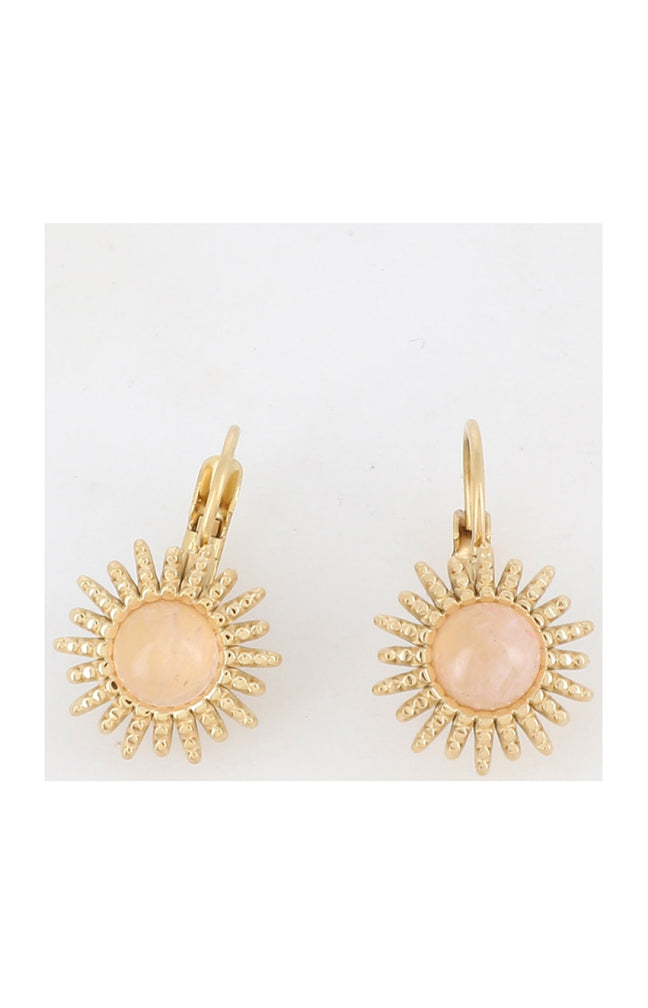 Boucles d'oreilles - Acier inoxydable doré & agate beige