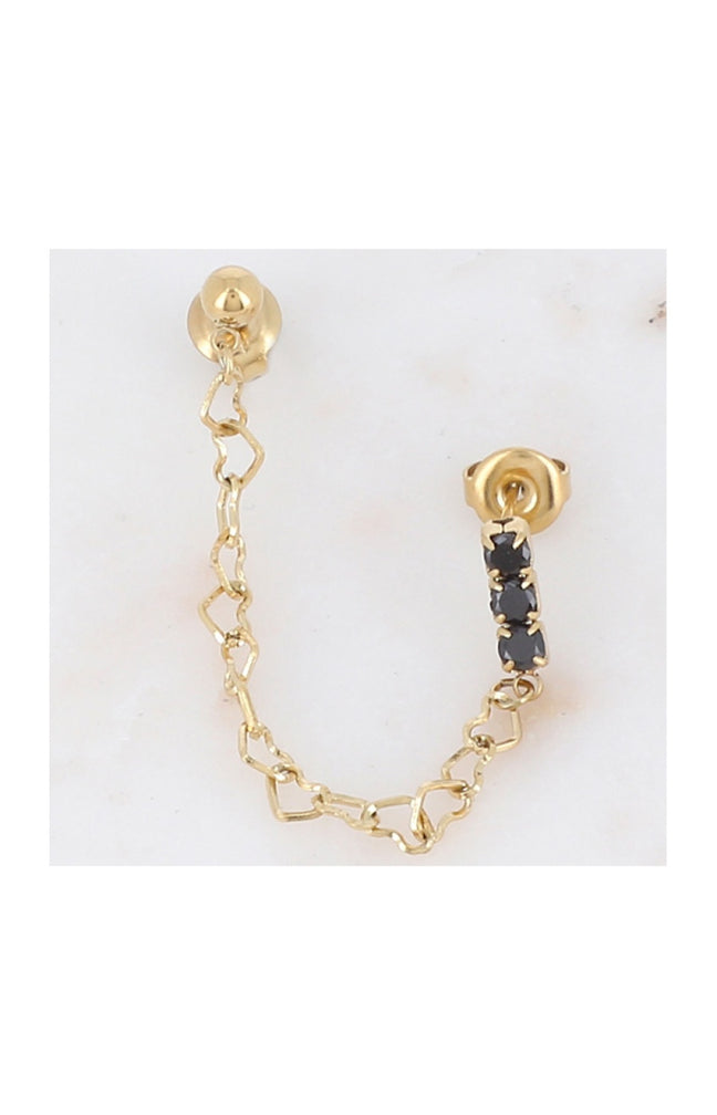 Boucle d'oreille - Acier inoxydable doré & oxyde de zirconium noir