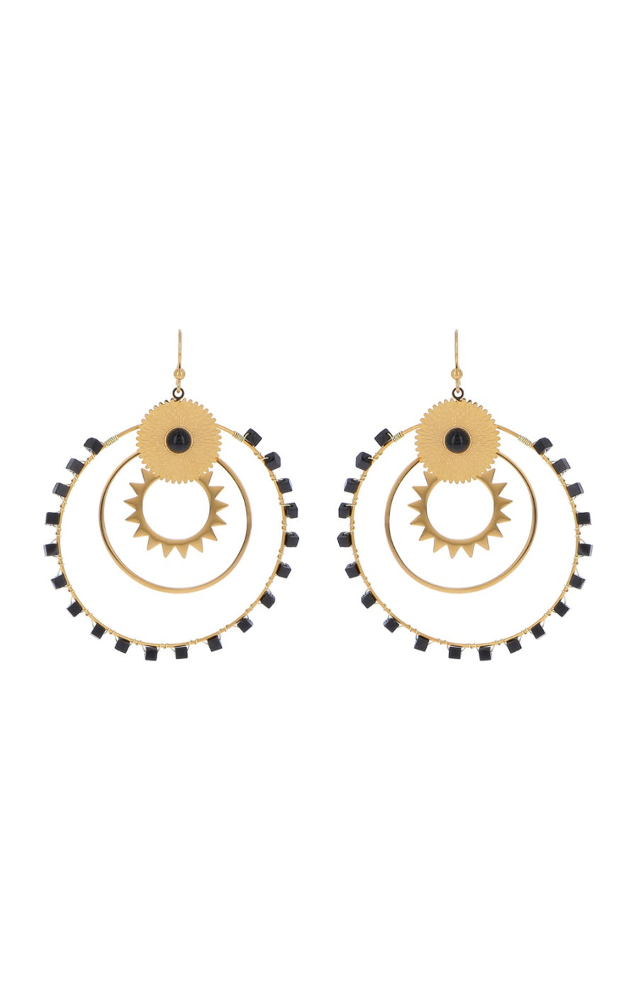 Boucles d'oreilles - Acier inoxydable doré & onyx noir