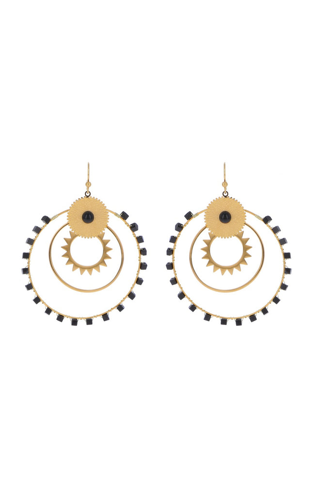 Boucles d'oreilles - Acier inoxydable doré & onyx noir