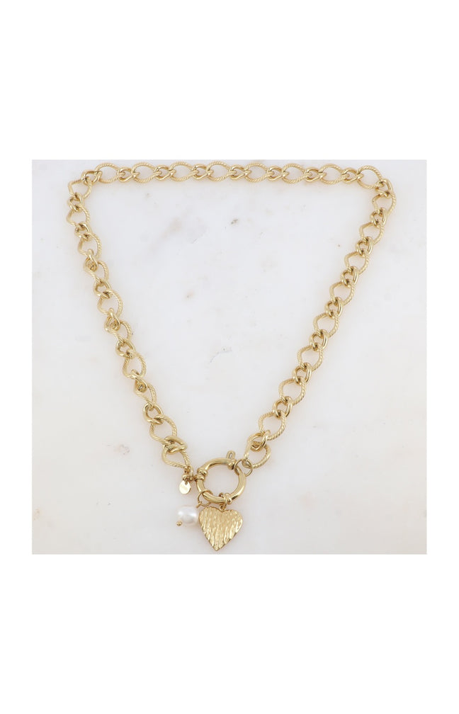 Collier - Acier inoxydable doré & perle