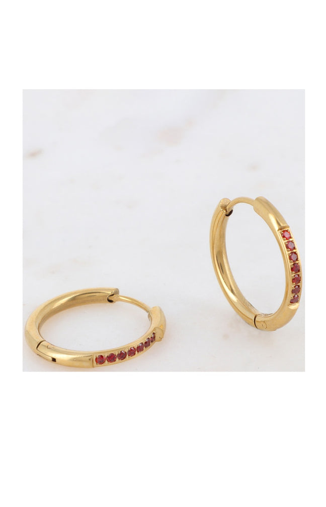 Boucles d'oreilles - Acier inoxydable doré & zirconium rouge