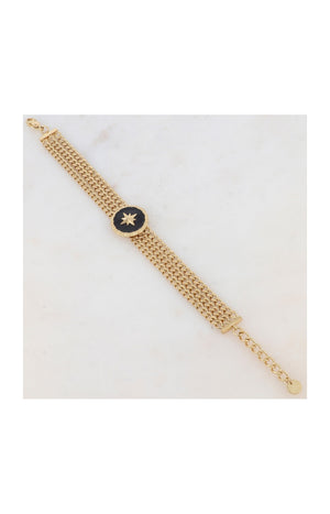 Bracelet - Acier inoxydable doré & émail noir