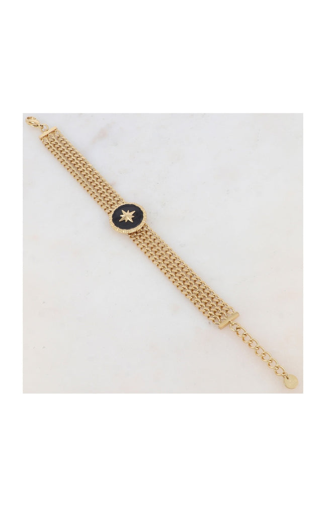 Bracelet - Acier inoxydable doré & émail noir