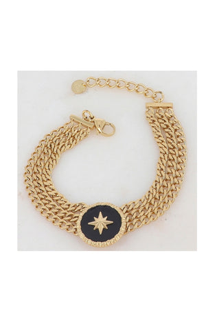 Bracelet - Acier inoxydable doré & émail noir