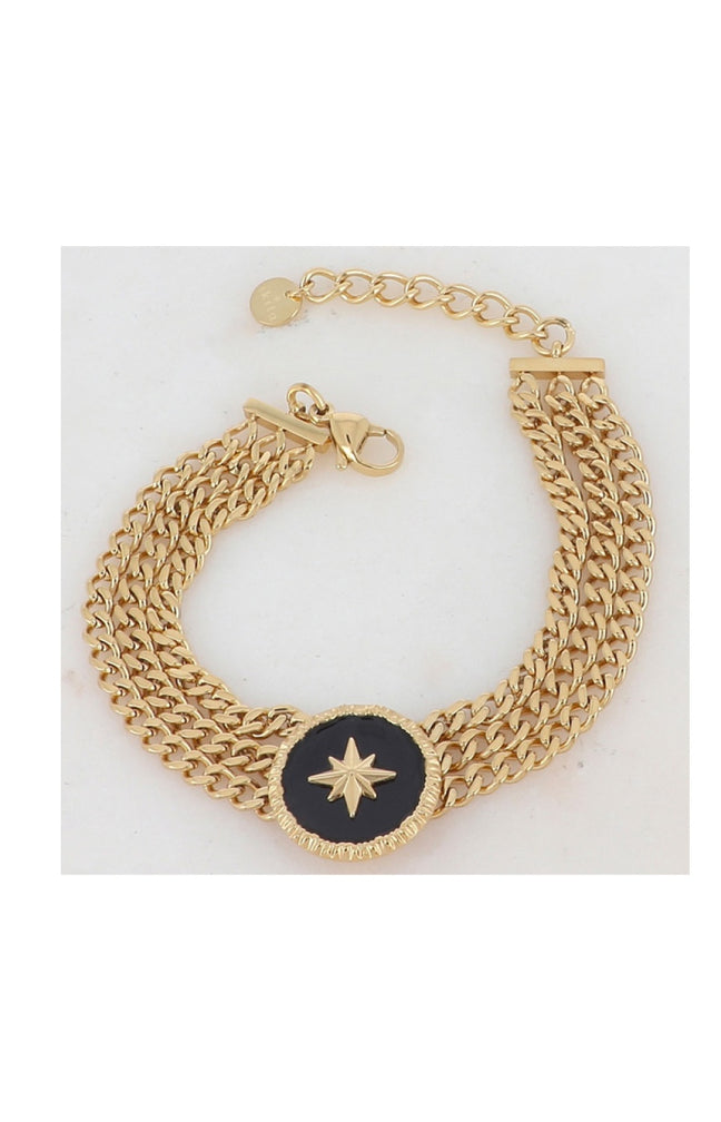Bracelet - Acier inoxydable doré & émail noir