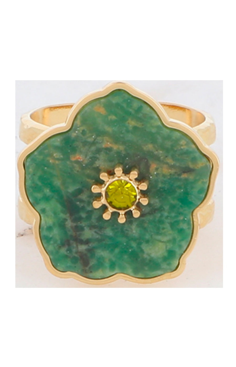 Bague fleurs - Acier inoxydable doré, cornaline & strass