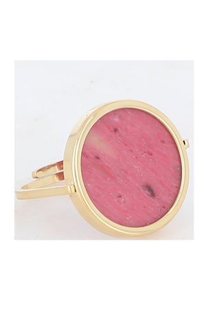 Bague ronde - Acier inoxydable doré & rhodonite rose