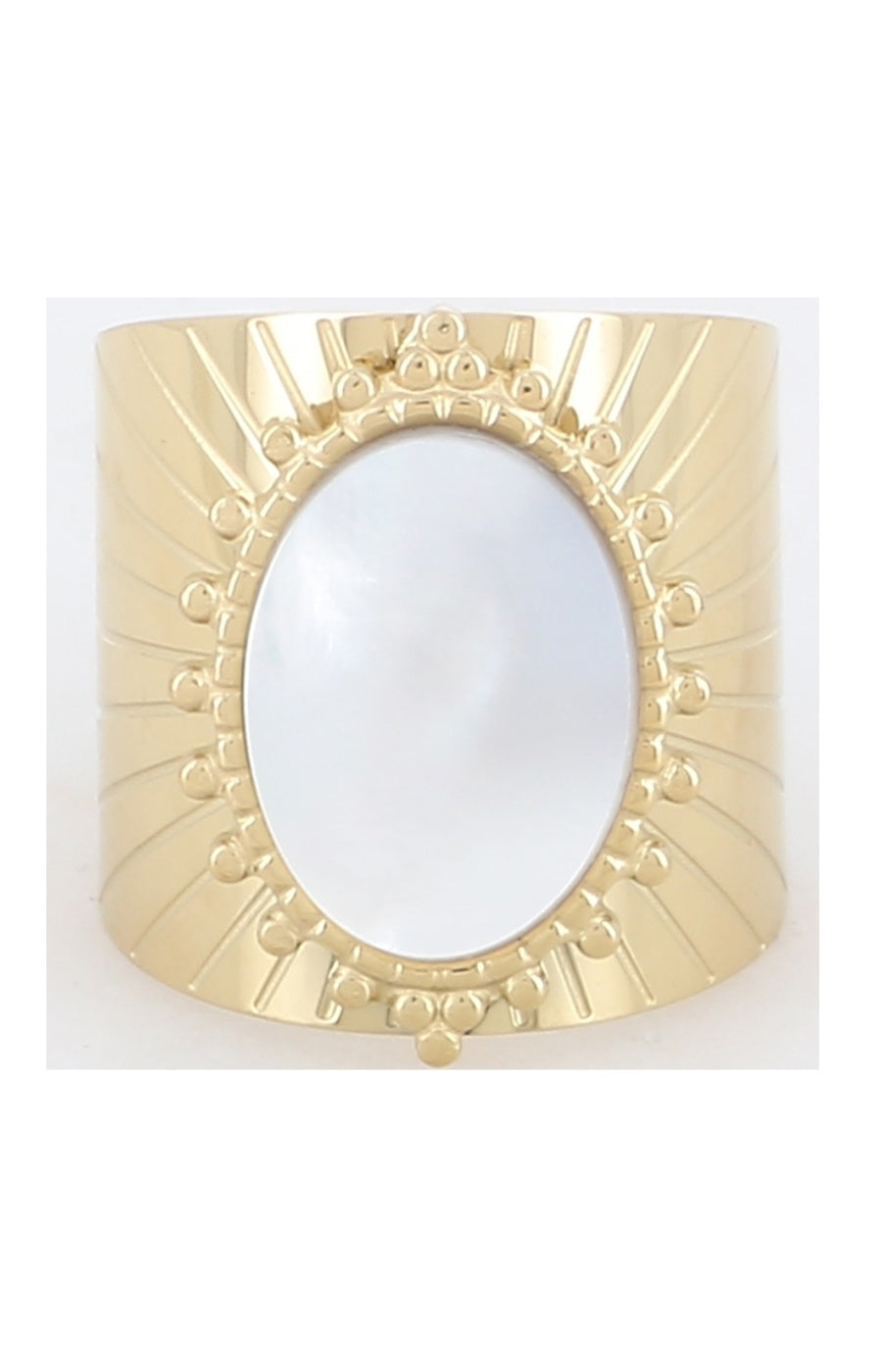Bague ajustable  - Acier inoxydable doré & nacre doré blanc