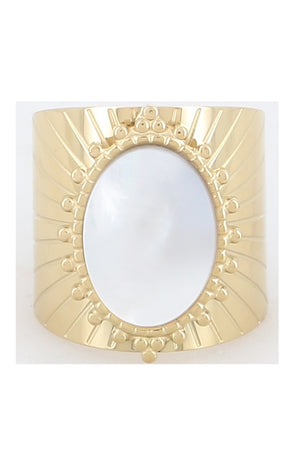 Bague ajustable  - Acier inoxydable doré & nacre doré blanc