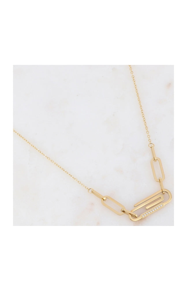 Collier - Acier inoxydable doré & zirconiums