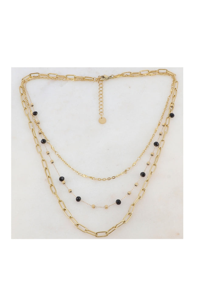 Collier 3 rangs - Acier inoxydable doré & pâtes de verre