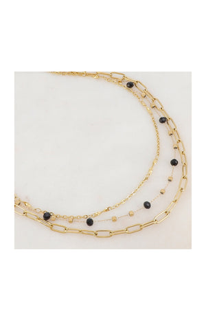 Collier 3 rangs - Acier inoxydable doré & pâtes de verre