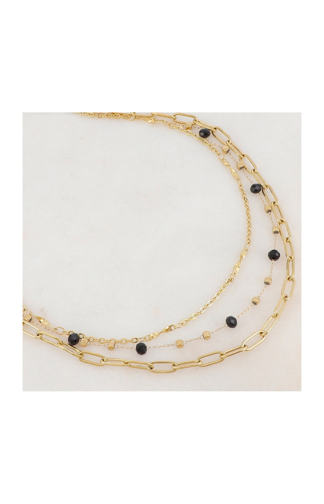 Collier 3 rangs - Acier inoxydable doré & pâtes de verre
