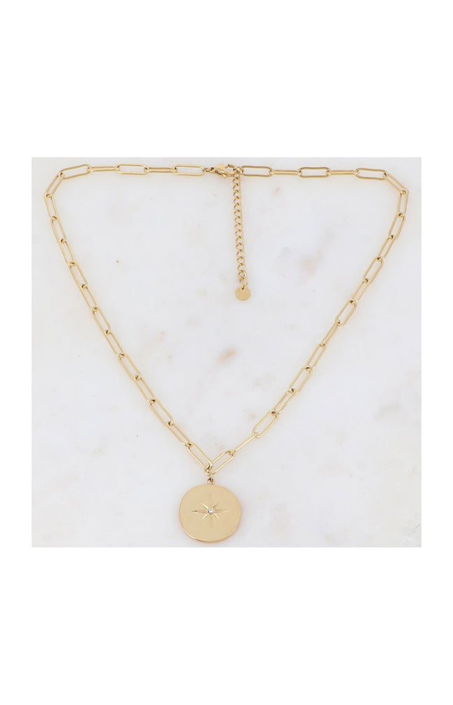 Collier - Acier inoxydable doré & zirconium