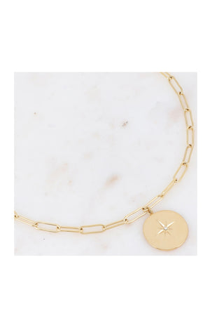 Collier - Acier inoxydable doré & zirconium