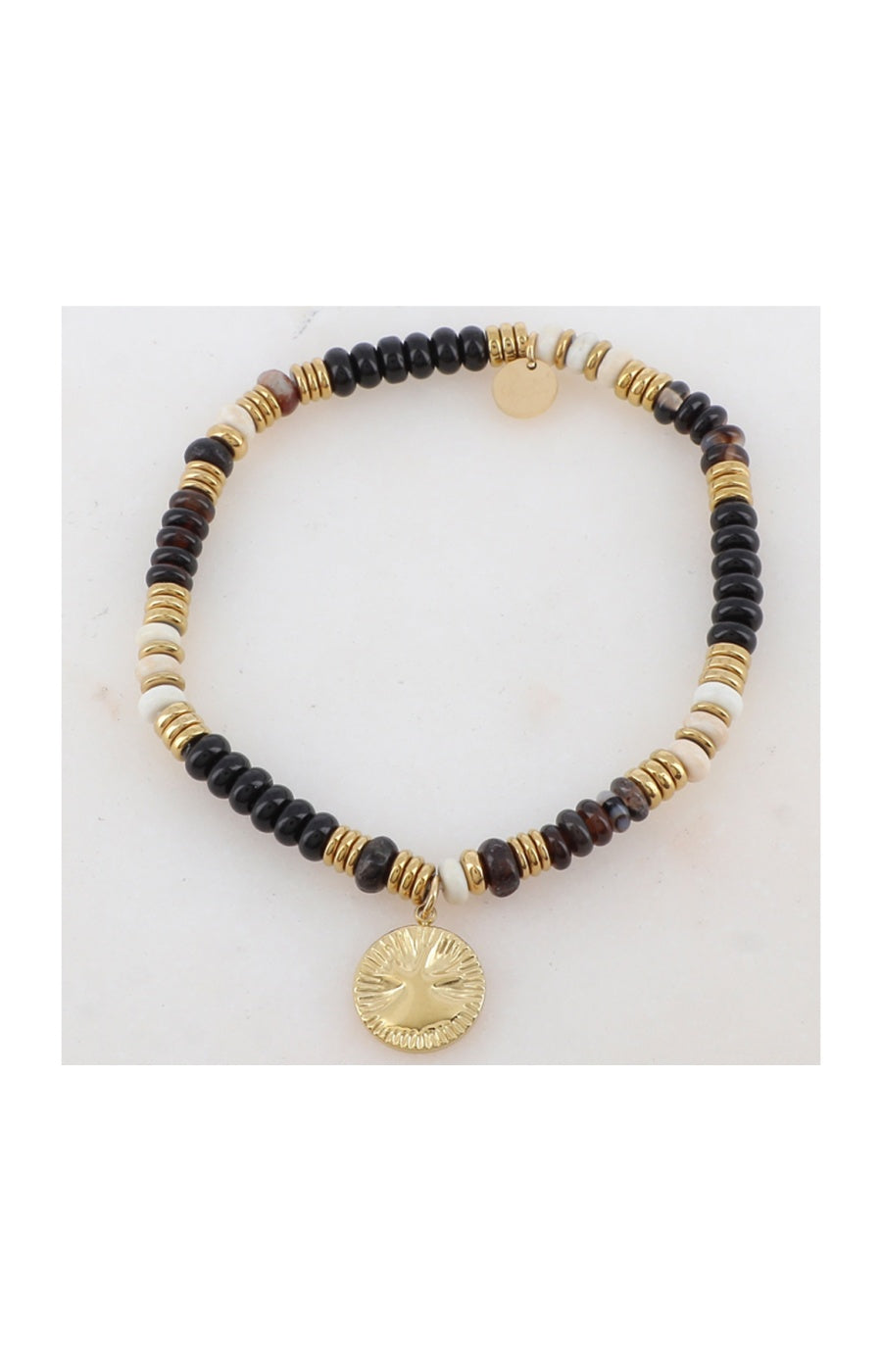 Bracelet élastique - Acier inoxydable doré, agate & howlite