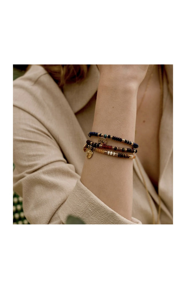Bracelet élastique - Acier inoxydable doré, agate & howlite