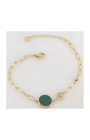 Bracelet - Acier inoxydable doré, émail & strass