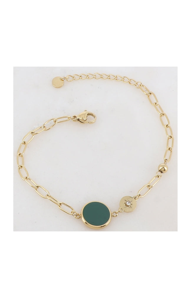 Bracelet - Acier inoxydable doré, émail & strass