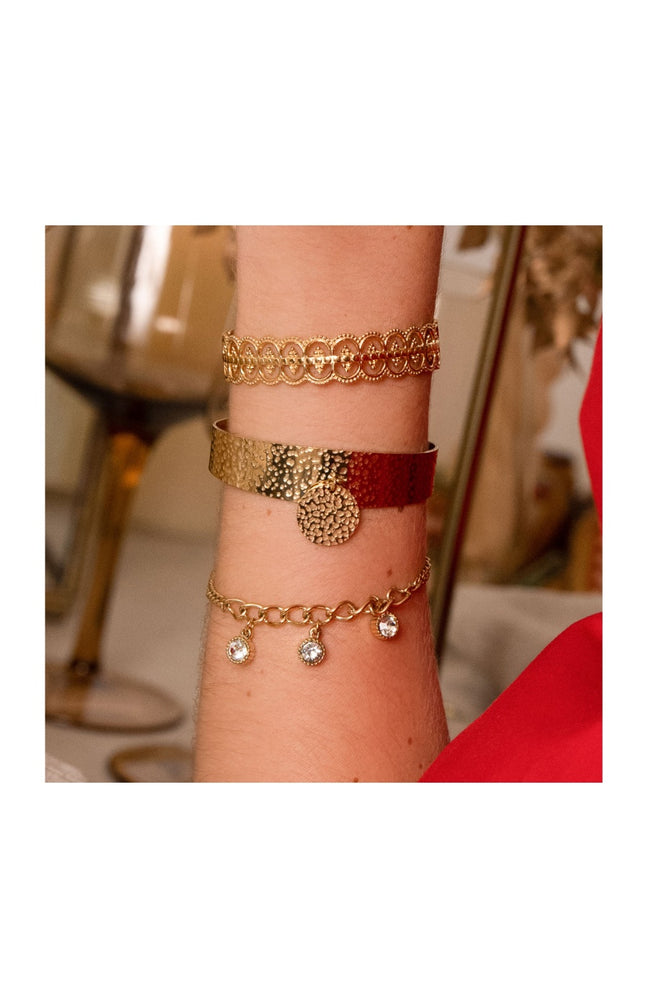 Bracelet - Acier inoxydable doré & zirconiums