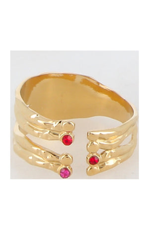 Bague multi-rangs - Acier inoxydable doré & zirconium rose