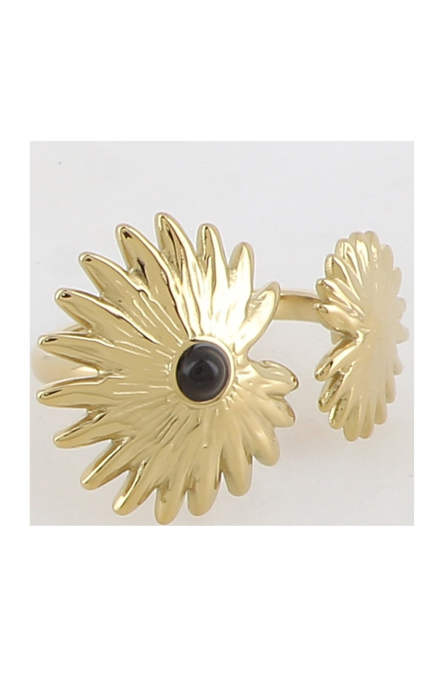 bague - Acier inoxydable doré & agate noir