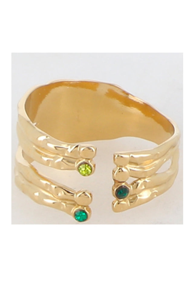 Bague multi-rangs - Acier inoxydable doré & zirconium vert