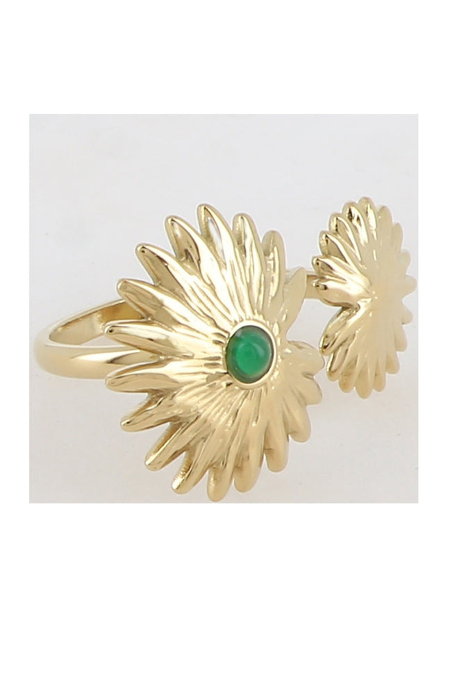 Bague - Acier inoxydable doré & agate verte
