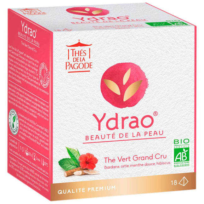 Thé vert bio - Ydrao - Santé de la peau - Bardane, menthe & hibiscus - 18 sachets