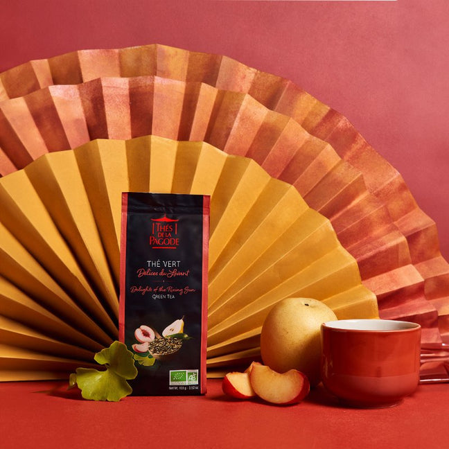 Thé vert bio - Délices du Levant - Poire, pêche & ginkgo - 100 g
