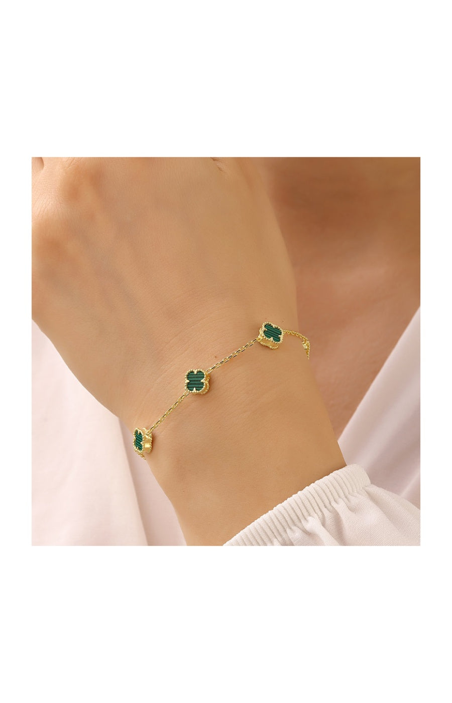 Bracelet trèfles - Argent 925/000 plaqué or & nacre - vert