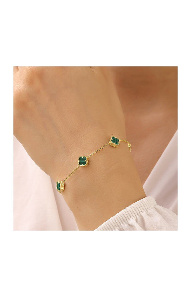 Bracelet trèfles - Argent 925/000 plaqué or & nacre - vert
