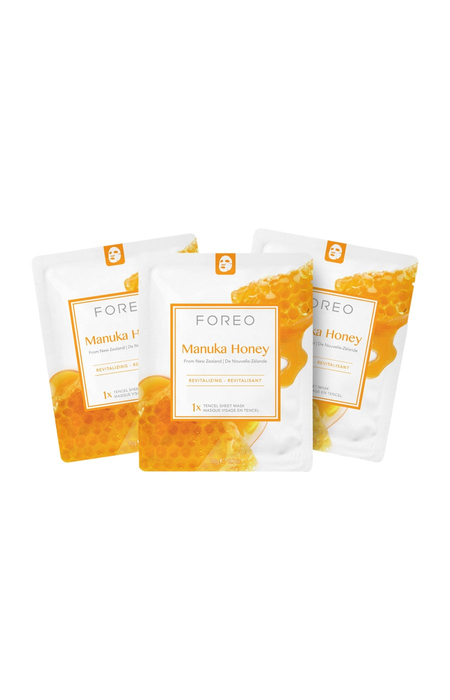 Masques en tissu revitalisants - Farm To Face - Miel de Manuka - Peaux sèches & matures - 3 unités