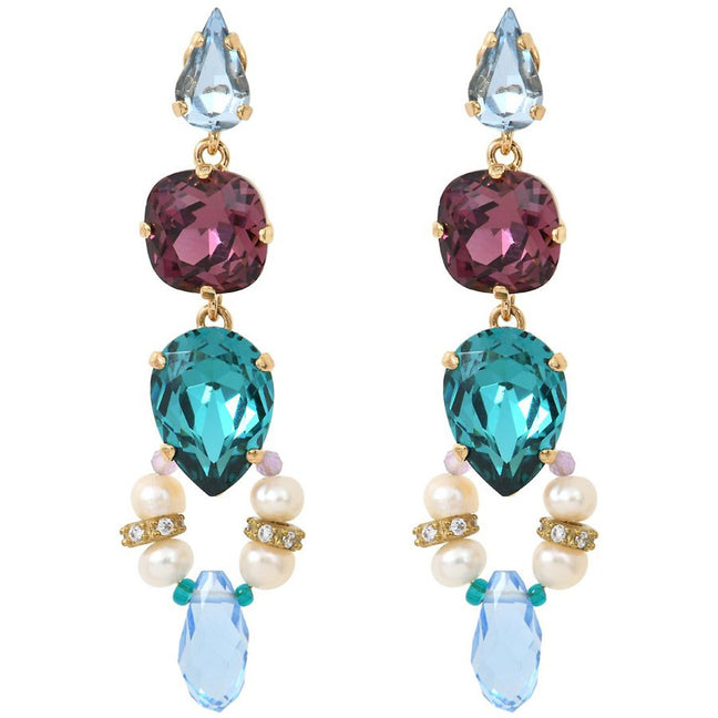 Boucles d'oreilles Joyce - Métal doré à l’or jaune, perle & améthyste